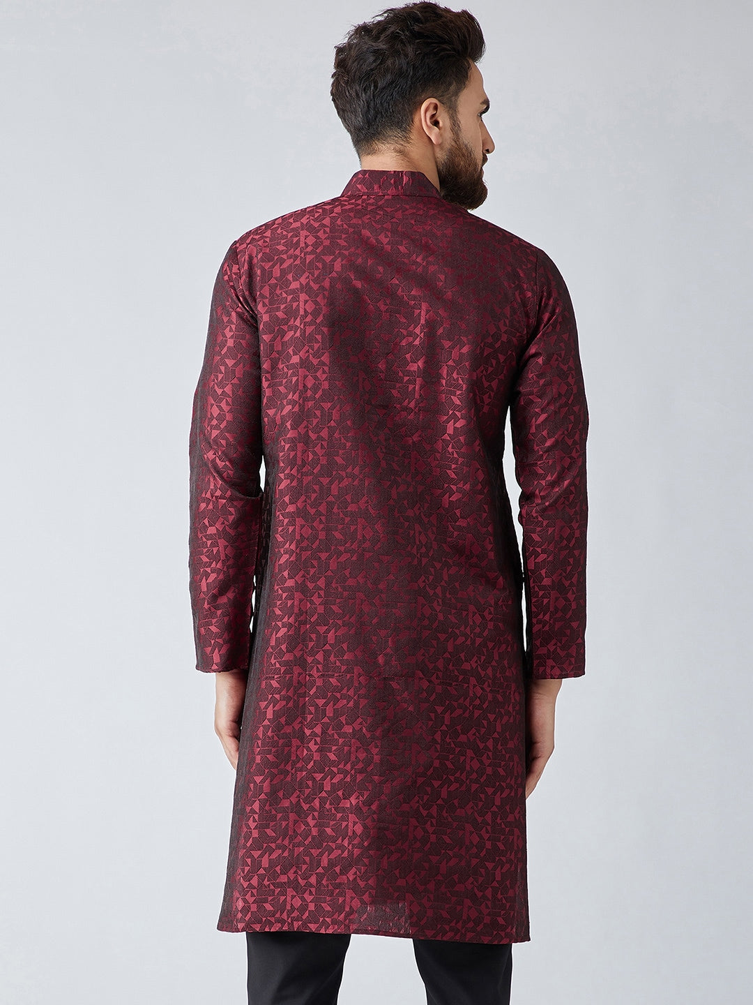 Sojanya Men Maroon Woven Design Straight Kurta