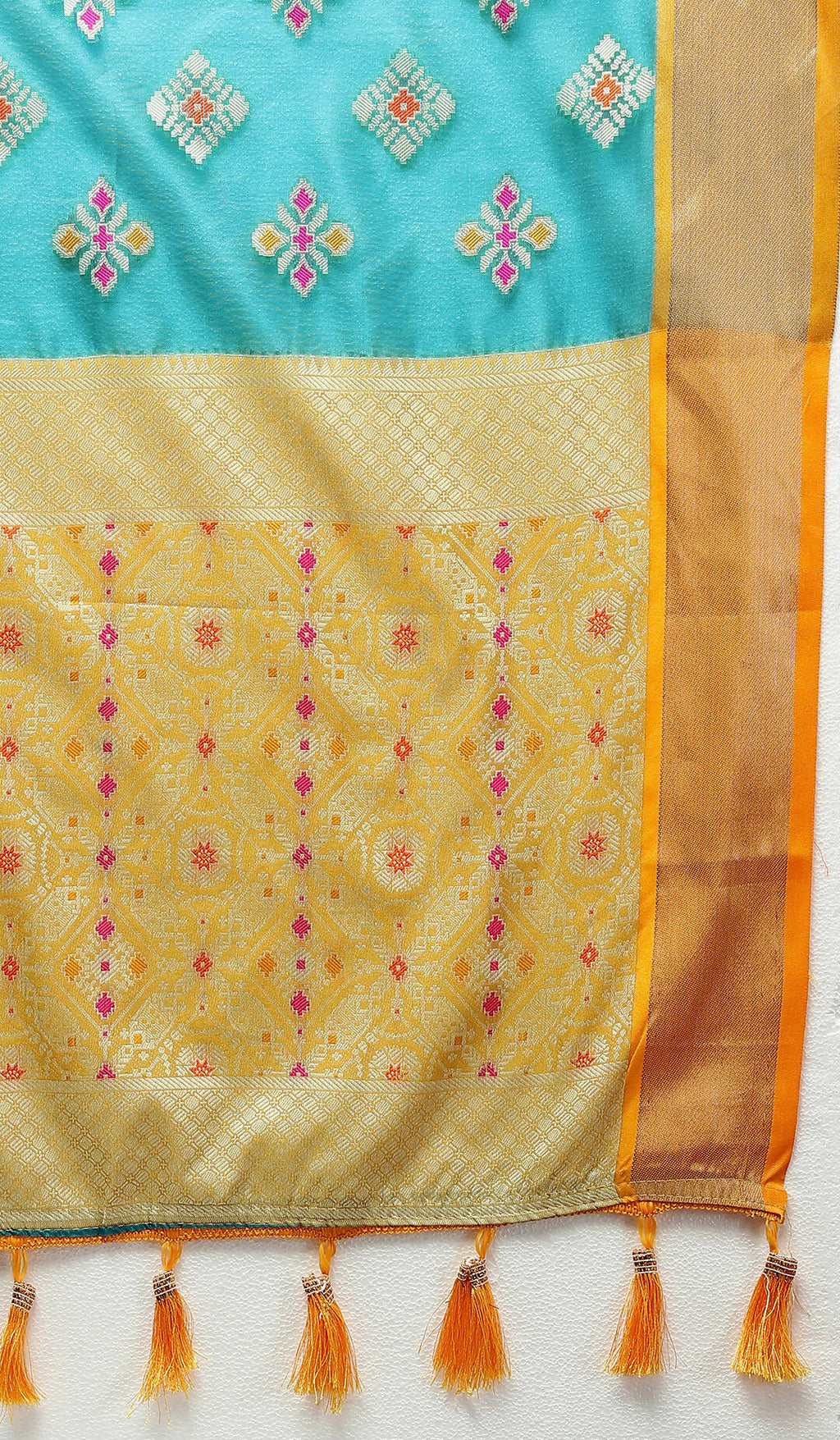 Lorenvalley Fashion Teal Organza Silk Woven Design with Meenakari Weaving Saree