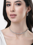 NVR Women Silver Plated Cz Stone Handcrafted Jewellery Set