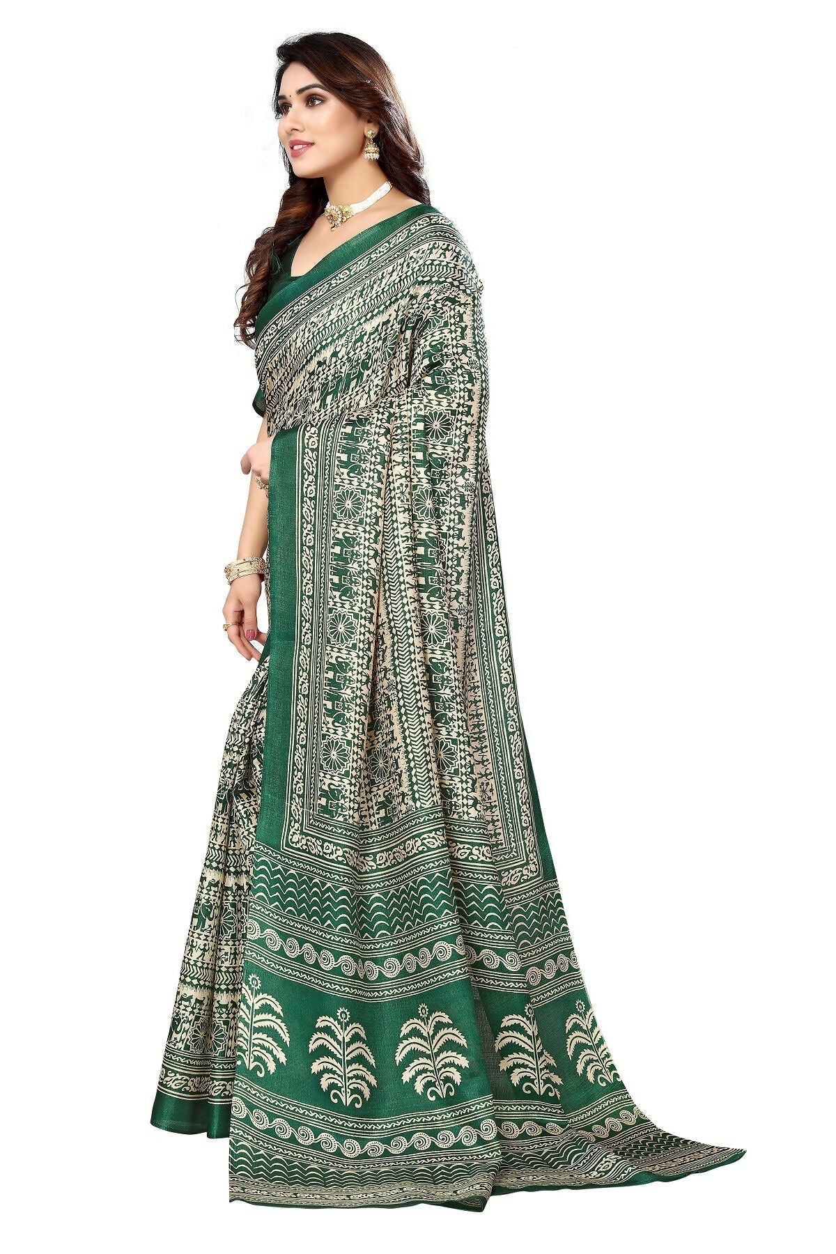 Vamika Green Printed Art Silk Saree
