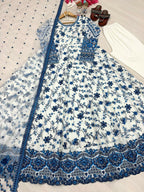 Teeya Creation White Color Faux Georgette Heavy Embroidery Work Wedding Wear Long Gown - Distacart