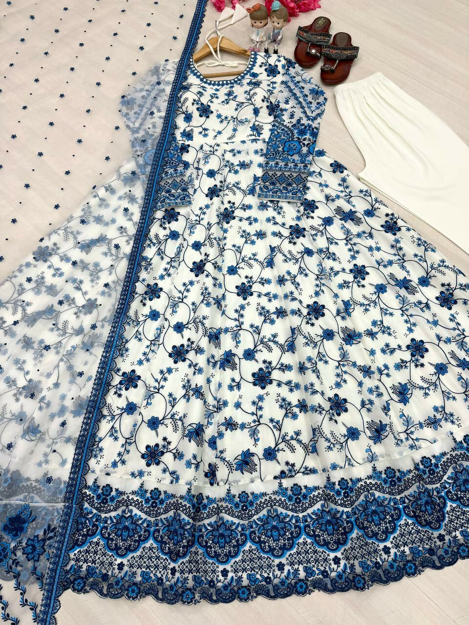 Teeya Creation White Color Faux Georgette Heavy Embroidery Work Wedding Wear Long Gown - Distacart