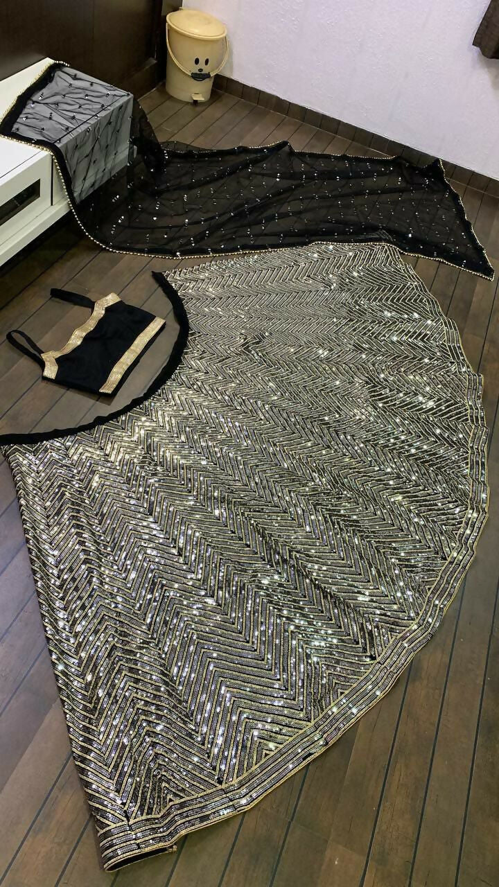 Jyoti Fashion Women's Silver Georgette Sequins with Zari Embroidered Designer Lehenga Choli Set