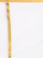 Sethukrishna Men White & Gold-Coloured Solid Cotton Dhoti - Distacart