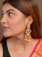 Shoshaa Maroon & Green Gold-Plated Contemporary Jhumkas Earrings - Distacart