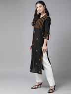 ADA Ethnic Motifs Embroidered Chikankari Cotton Straight Kurta