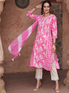 Sangria Ethnic Motifs Printed Sequined Pure Cotton Kurta with Trousers & Dupatta