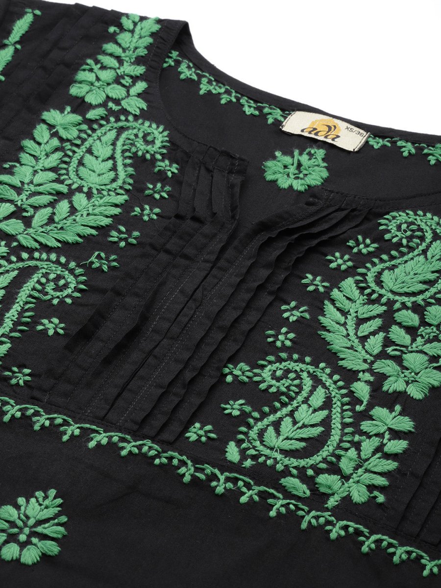 ADA Women Ethnic Motifs Embroidered Cotton Chikankari Floral Kurta