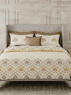 LABHAM Cream-Coloured & Brown Ethnic Motifs Cotton 180 TC King Bedsheet & 2 Pillow Covers