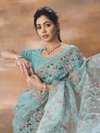 kasee Floral Embroidered Net Saree - Distacart