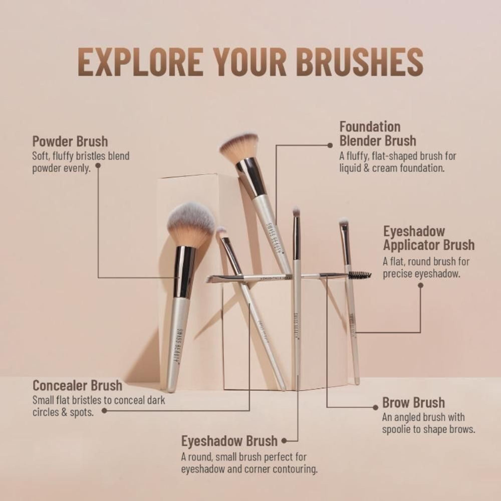 Swiss Beauty Professional Face & Eye Brush, Soft Synthetic Bristles , Flawless Application- Set of 6 - Distacart