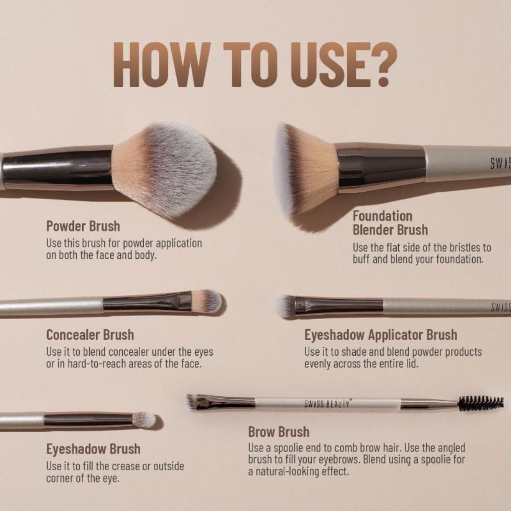 Swiss Beauty Professional Face & Eye Brush, Soft Synthetic Bristles , Flawless Application- Set of 6 - Distacart