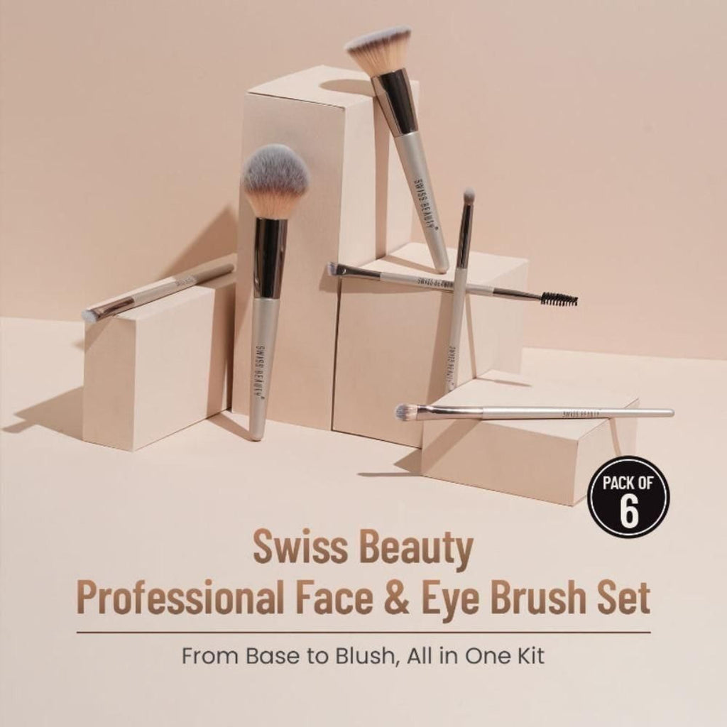 Swiss Beauty Professional Face & Eye Brush, Soft Synthetic Bristles , Flawless Application- Set of 6 - Distacart