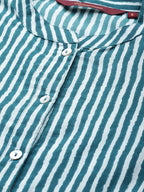 Sangria Women Teal Blue Striped Pure Cotton Kurta with Palazzos