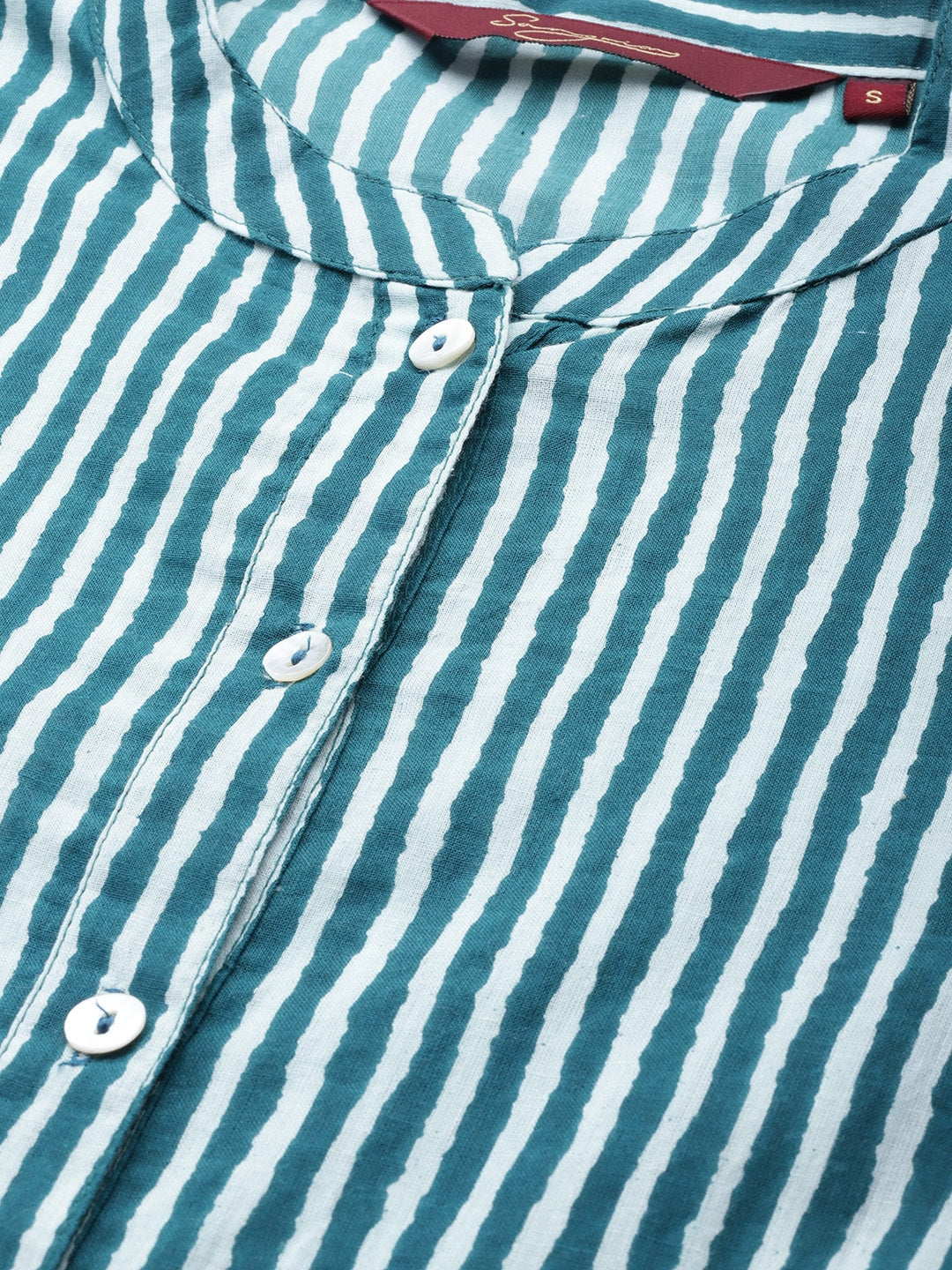 Sangria Women Teal Blue Striped Pure Cotton Kurta with Palazzos