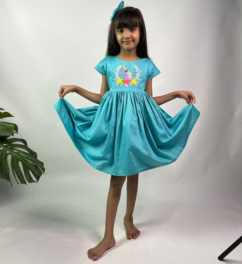 ArthLife Blue Unicorn Party Wear Dress