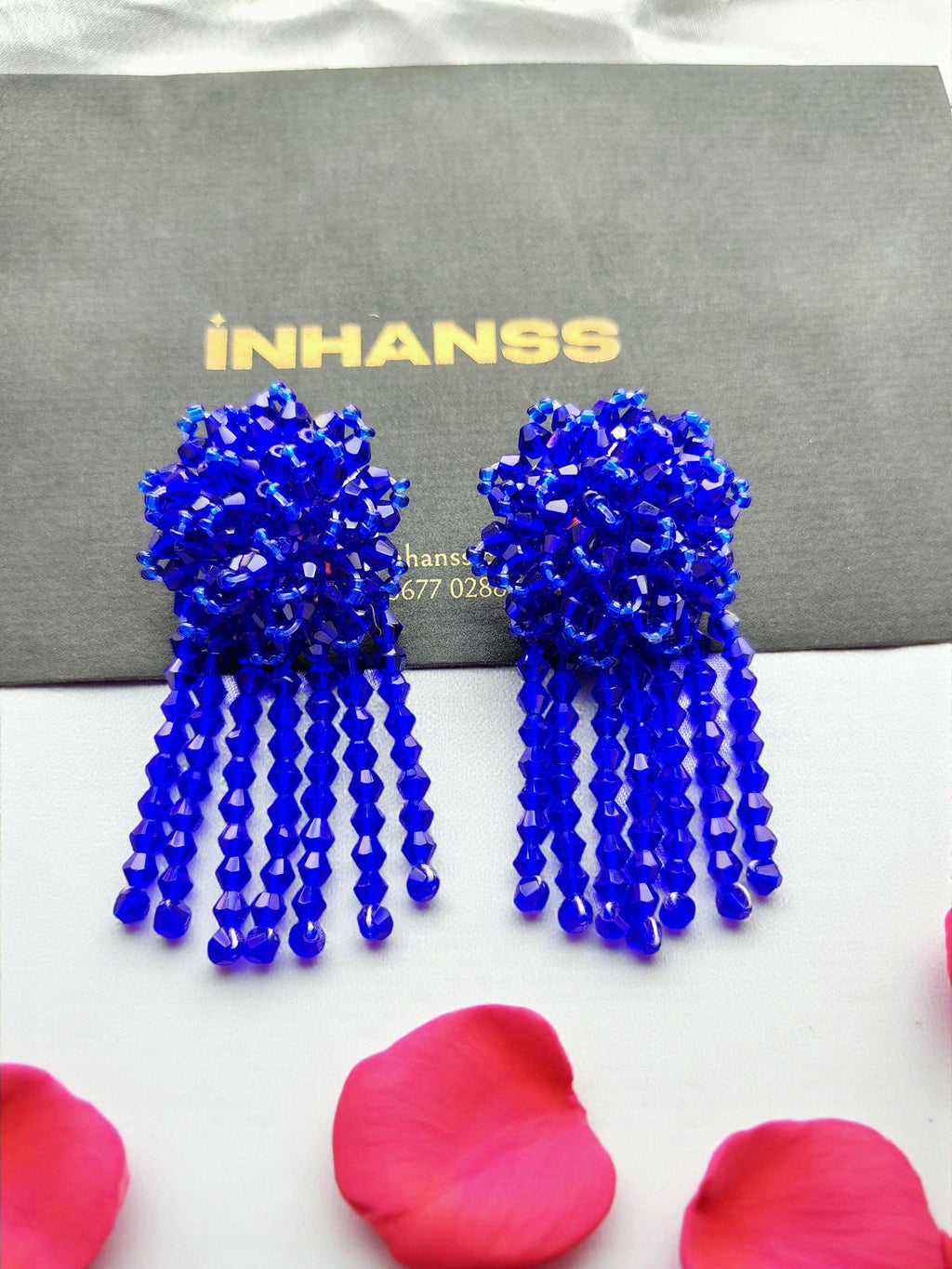 Inhanns Handmade Crystal Water Fall Earrings - Short - Royal Blue - Distacart