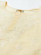 ADA Women Cream-Coloured & White Ethnic Motifs Embroidered Chikankari Cotton Kurta