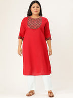 HERE&NOW Women Red & Black Yoke Design Pure Cotton Kurta