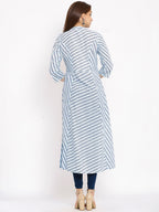 HERE&NOW Blue & White Striped Mandarin Collar Kurta