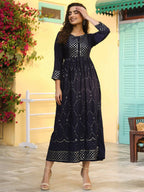 Juniper Women's Navy Festive Embroidered Flared Dress - Distacart