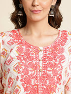 Red Poly Rayon Aztec Printed Straight Fit Kurta - Prasuti