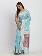 Shree Shyam Fashion Linen Cotton Sky Blue Saree - Distacart