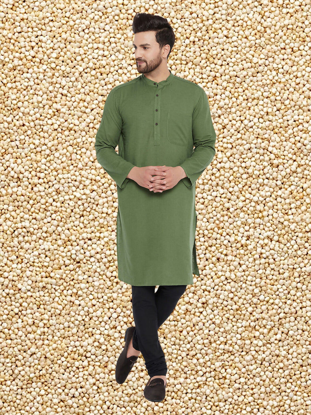 Even Apparels Men's Solid Green Linen Kurta