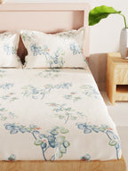BIANCA Beige & Green Floral 186 TC King Bedsheet with 2 Pillow Covers