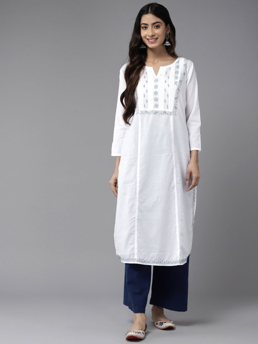 ADA Ethnic Motifs Embroidered Chikankari Cotton Kurta