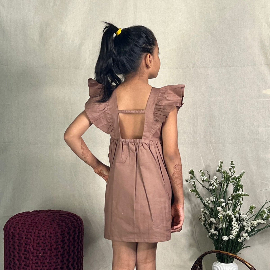ArthLife Brown Flower Embroidered Frill Dress