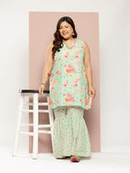 Sztori Plus Size Floral Printed Gotta Patti Pure Cotton Kurta with Sharara