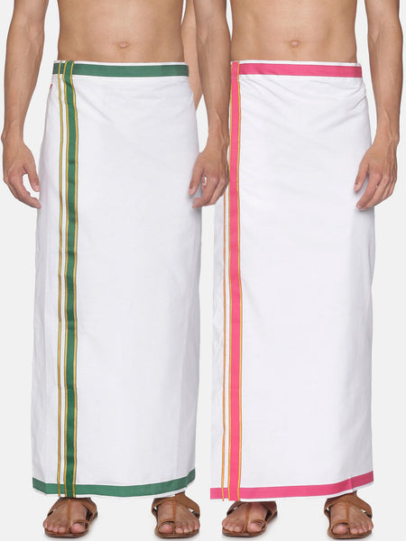 Sethukrishna Men Pack Of 2 White Solid Cotton Readymade Dhoti