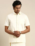 Ramraj Cotton Mens Cotton Cream Colour Half Sleeve Shirt