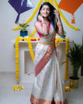 DEIANA'S Beautiful Designer Golden zari Soft Lichi Silk Saree - White