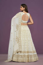 Zari Sequene Embroidery Wok Georgette White Lehenga Choli - Jihu Culture