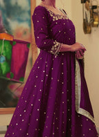 Teeya Creation Wine Color Pure Vichitra Silk Embroidery Work Party Wear Gown - Distacart