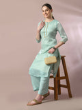 Myshka Women's Sea Green Solid Straight Party Kurta Set