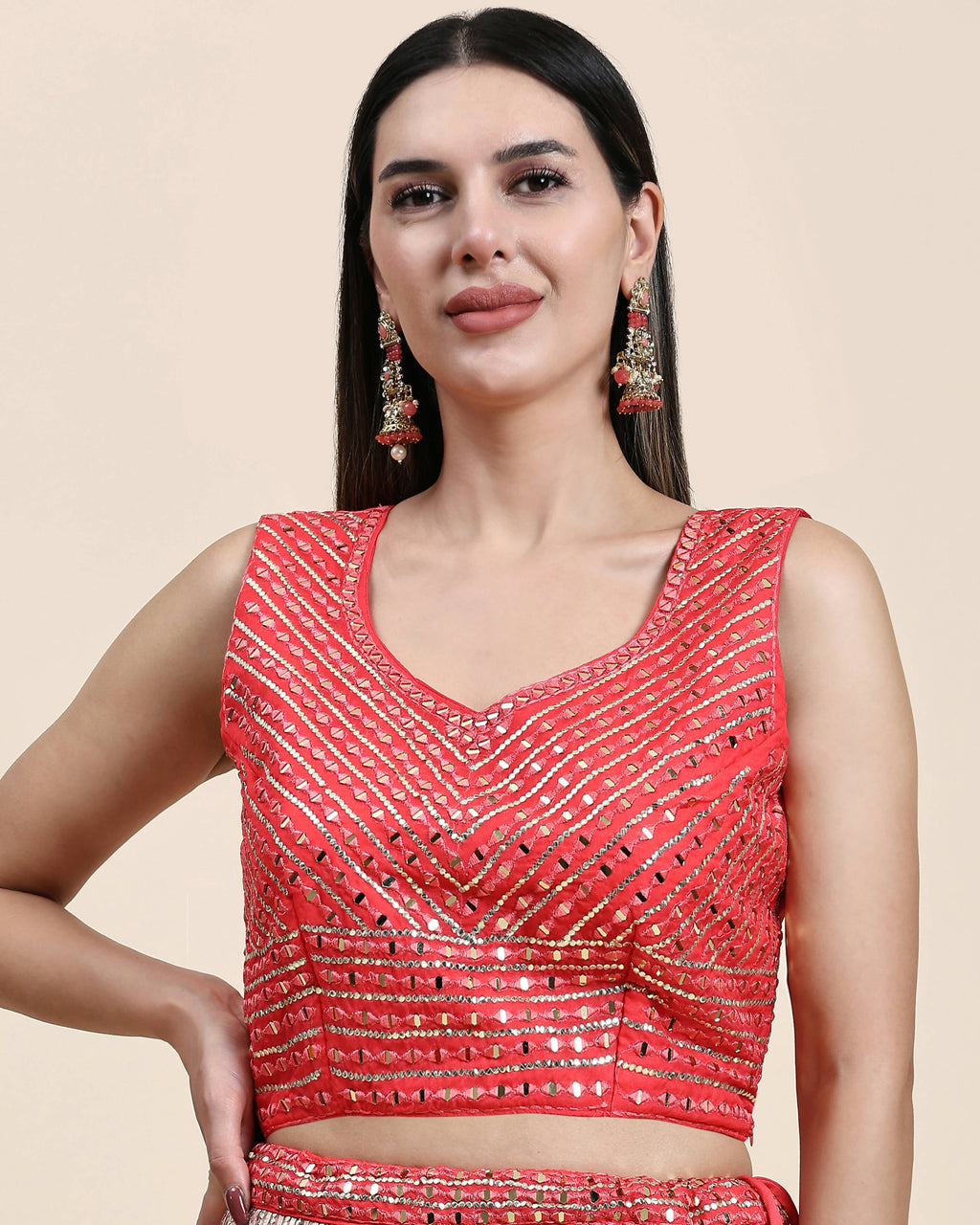 Red Organza Mirror With Coding Work Lehenga Choli with Dupatta - Tanya