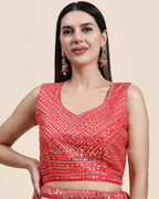 Red Organza Mirror With Coding Work Lehenga Choli with Dupatta - Tanya