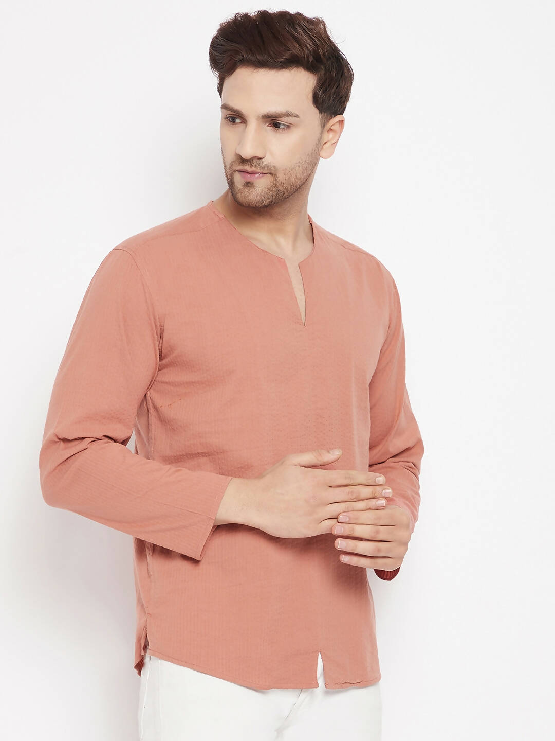 Even Apparels Brown Pure Cotton Men's Kurta With Slit Neckline - Distacart