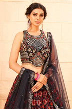Maroon Faux Georgette Sequence work Lehenga Choli with Dupatta - Dhvani