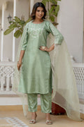 Vellora Pista Silk Blend Casual Suit with Elegant Thread Work