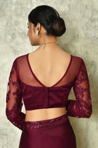 Wine Silk Solid Designer Saree with Blouse - Purvi