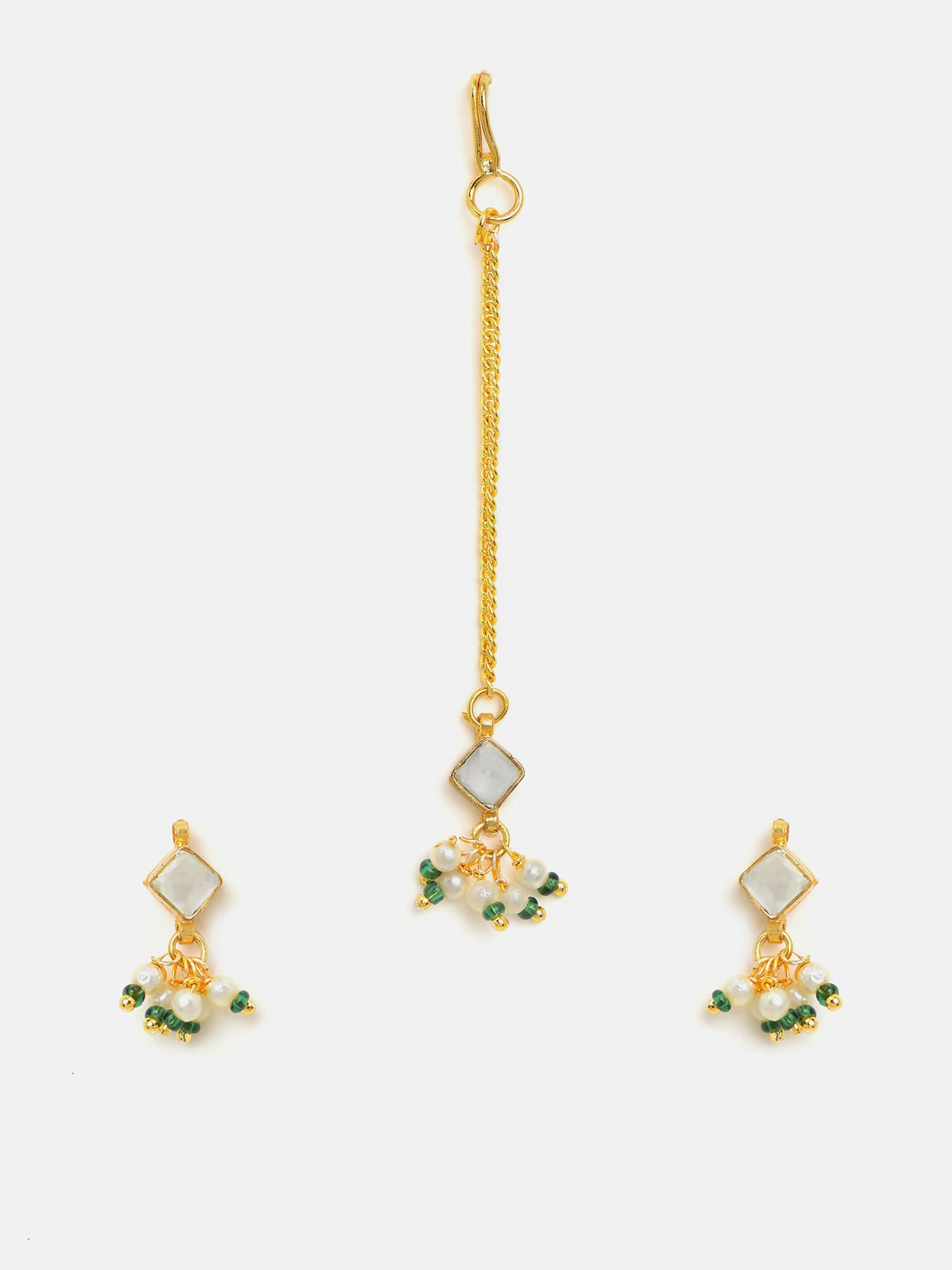 Ruby Raang Double Color Drops Maang Tikka And Earrings Set - Distacart