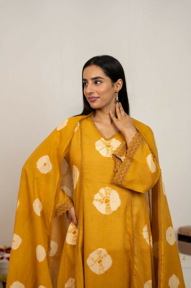 Joban Fashion Mustard Yellow Tie & Dye Cotton Suit Set - Distacart