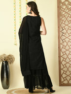 Myshka Women's Black Georgette Kurta & Skirt With Dupatta Party Sets