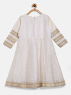 Ahalyaa Off White Chanderi Anarkali Kids Kurta With Dupatta For Girls