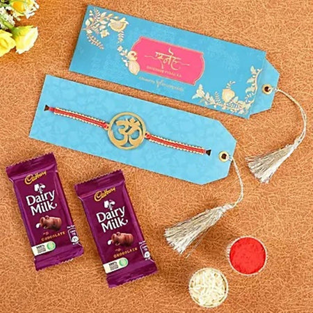 Ethnic Om Metal Rakhi & Dairy Milk Chocolates