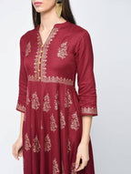 Aniyah Rayon Block Printed Anarkali Kurta In Maroon (AN-116A)